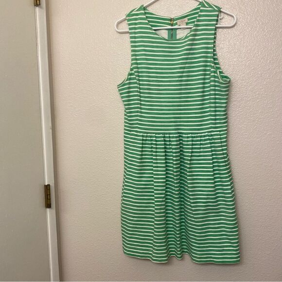 J. Crew Daybreak kelly Green Stripe Fit Flare Dress sleeveless preppy cotton M - Picture 4 of 11